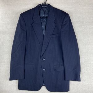 Men's Wool 100% Large Overcoat 42L Macy's Woodbury Navy Pin Stripe Shoulder Pads